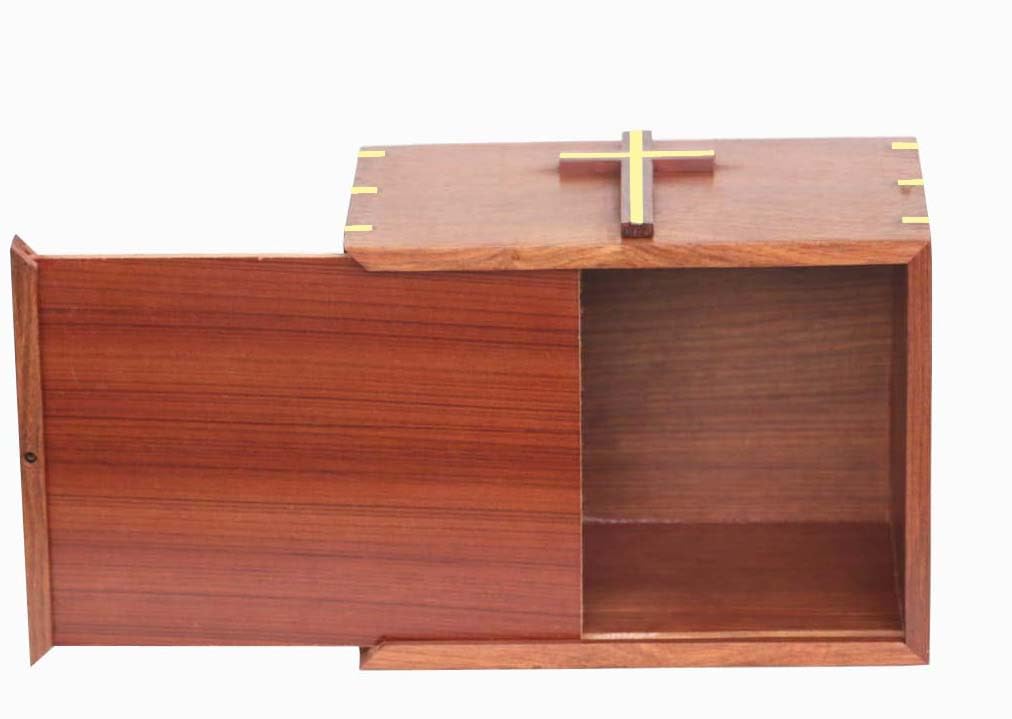 Wooden Urn Box For Adult Ashes | Wood Cremation Urns | Brass Cross Urns | Deocrative Urns | Handmade Urns For Male and Female | Large Urn 250 cUBIC inches With Bottom Opening System Solid Wood Handicrafts