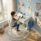 WINAZ Small White Portable Adjustable Rolling Kids Desk with Drawers & Storage Shelf, 32 Inch Mobile Standing Vanity Desks with Wheels, Couch Sofa Side Laptop Craft Table for Bedroom Home Office WINAZ