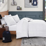 Andency White Grid Comforter Set Twin Size (66x90 Inch), 2 Pieces(1 Grid Comforter and 1 Pillowcase), Summer Lightweight Microfiber Down Alternative White Comforter with Black Lines for Kids Girls Andency