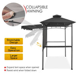 CHARMELEON Dark Grey Grill Gazebo, Double Tiered BBQ Gazebo, 5x8 Grill Canopy,Outdoor BBQ Canopy Tent with Stretchable Side Awning CHARMELEON