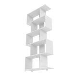 Manhattan Comfort Petrolina Bookshelf with 5 Zig-Zag Cubbies & Open Shelves, Unique Mid Century Modern Bookcase, Ideal for Living Room, Office, Bedroom, Display Ornaments, Trophies, Photos, White Manhattan Comfort