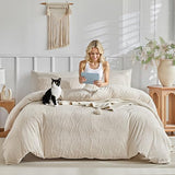 Jameswish 7 Pieces Bow Tufted Boho Comforter Set Khaki Farmhouse Shabby Chic Embroidered Bedding for All Seasons Twin Size with Comforter Sheets Pillowcases Shams Jameswish