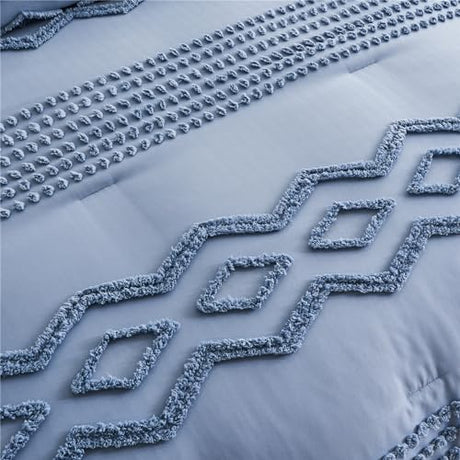 KAKIJUMN Blue Tufted 7-Piece Queen Comforter Set, Shabby Chic Boho Comforter and Sheet Set, All Season Soft Microfiber Complete Bedding Set KAKIJUMN