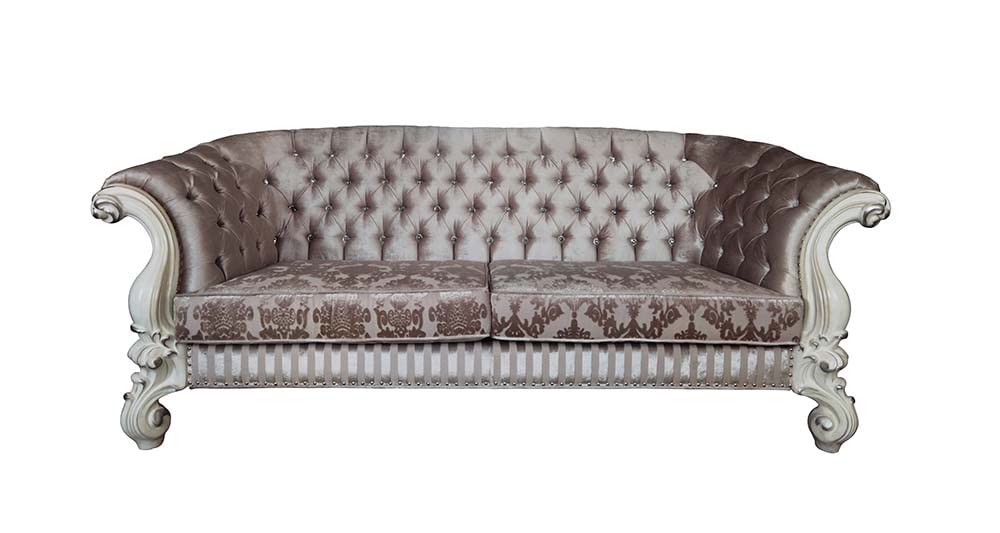 Acme Versailles Sofa with 7 Pillows in Ivory Fabric and Bone White ACME Furniture