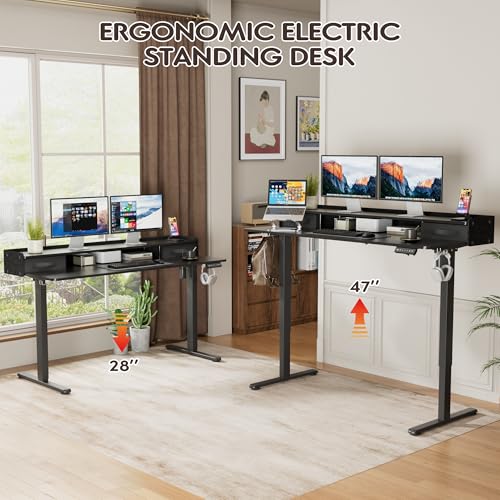 Furmax Electric Standing Desk with Drawers, Stand Up Desk with Storage Shelf Height Adjustable Computer Desk with Organizer for Home Office Ergonomic (Black, 55 Inch) Furmax