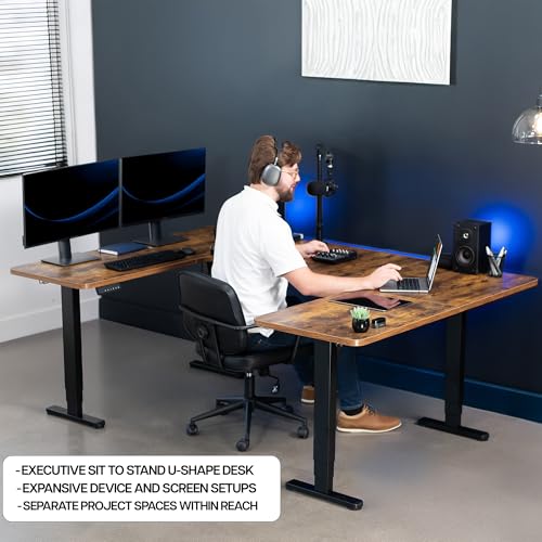 VIVO Large U-Shaped 83 x 60 in Electric Standing Desk, Memory Height Adjustment, Rustic Vintage Brown Top Black Frame, DESK-E4UBN VIVO