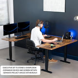 VIVO Large U-Shaped 83 x 60 in Electric Standing Desk, Memory Height Adjustment, Rustic Vintage Brown Top Black Frame, DESK-E4UBN VIVO