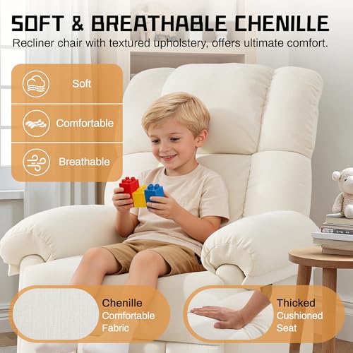 Korser Recliner Chair, Living Room Chairs for Adults, Thick Upholstered Manual Recliner with Side Pockets, Small Recliner for Small Spaces, Lounge Chair for Nursery Bedroom Apartment RV, Chenille