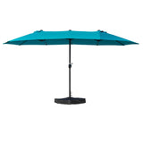 15ft Rectangle Patio Umbrella, Double-Sided Outdoor Market Umbrella with Crank Handle and Base for Pool, Garden, Backyard, Lawn (Blue W/O SolarLights) Kozyard