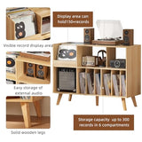 LELELINKY Natural Wood 48''Record Player Stand with Storage and Display Area, Turntable Stand Vinyl Record Holder Player Table Holds Up to 450 Albums, Record Stand for Music Room Living Room LELELINKY