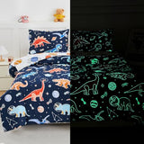 NTBED Dinosaur Kids Comforter Set Twin Size 5 Pieces Bed in A Bag for Boys Girls,Glow in The Dark Space Planet Bedding Set with Sheet NTBED