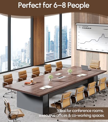 8FT Conference Table, Large Rectangular Seminar Meeting Table with Rectangle Grommet, 1.65" Thickened DeskTop, Sturdy Straight Legs & Refined Edge Banding for Office Meeting (94.5"L * 43.3"W * 29.5"H) Anzhap