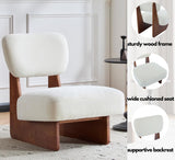 Christopher Knight Home Mores Low Profile Accent Chair Set of 2, Modern Living Room Armless Lounge Chair, Fabric Comfy Reading Chair for Bedroom, Wooden Frame and Thick Padded Seat, Walnut+White Christopher Knight Home