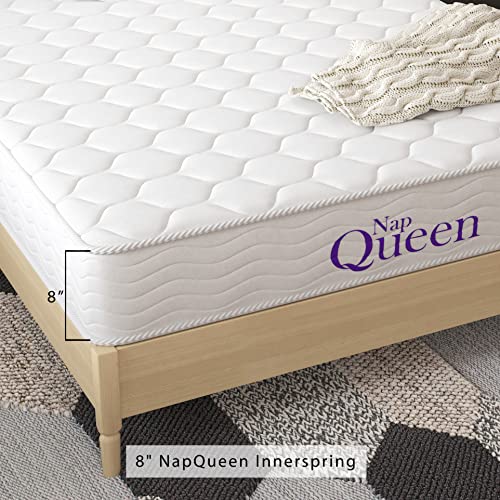 NapQueen 8 Inch Innerspring Full Size Medium Firm Memory Foam Mattress, Bed in a Box White