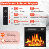 PRETZI 18" Electric Fireplace Insert, Recessed Fireplace Heater with 8H Timer, Remote & Control Panel, Fireplace Insert for TV Stand with Adjustable LED Realistic Flame, 750/1500W PRETZI