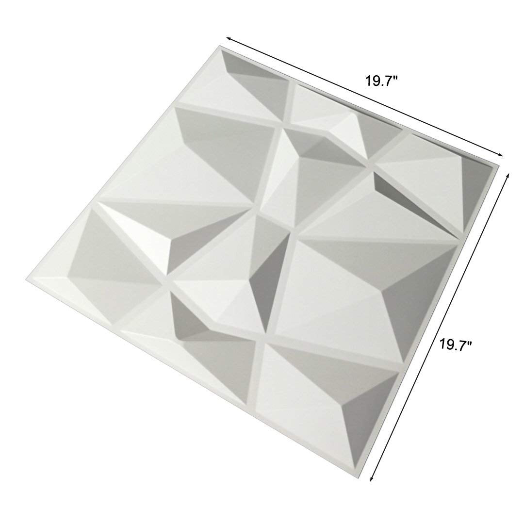 Art3d Textures 3D Wall Panels White Diamond Design Pack of 12 Tiles 32 Sq Ft (PVC) Art3d