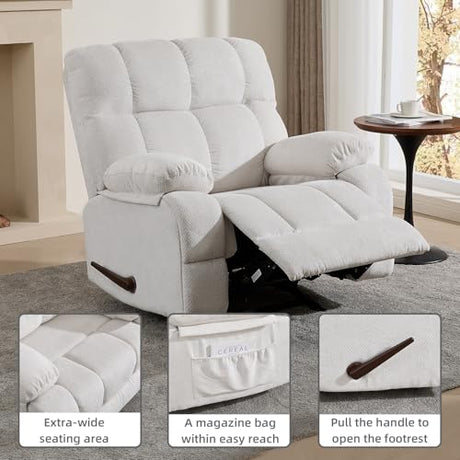 ParlorDream Oversized Rocker Recliner Chair, Overstuffed Extra Wide Manual Rocking Recliner, Adults Chair for Big Man, Reclining Sofa Chairs for Living Room, Beige ParlorDream
