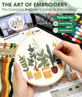 Irosiy 4 Pack Embroidery Kit for Beginners - 4 Cute Plant Pot Patterns, All-Inclusive Starter Set with Pre-Printed Canvas, Hoops - Handmade Home Decor Gift for DIY Craft Lovers