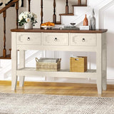 IDEALHOUSE 47in Long Console Table, Farmhouse Narrow Entryway Sofa Table with Drawers and Bottom Shel for Living Room Entrance Foyer, Rustic White IDEALHOUSE