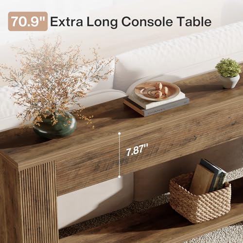 Tribesigns 70.9-Inch Console Tables for Entryway, Narrow Wooden Long Sofa Table Behind the Couch, Farmhouse Fluted Hallway Accent Table for for Living Room, Entrance, Foyer (Rustic Brown) Tribesigns