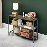 Hoctieon Industrial Console Table, 3 Tier Entryway Table, Hallway Table, Narrow Sofa Table with Shelves, Entrance Table for Entryway, Rustic Brown&Black Hoctieon