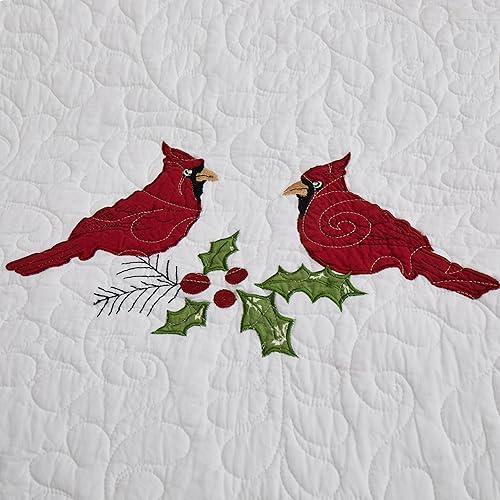NELIFDER King Size Christmas Bedding Quilt Set 100% Cotton Red Bird White Snowflake Pattern Bedspread Real Patchwork Star Hand Made 3 Peice Wedding Ring Set NELIFDER