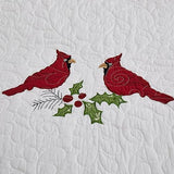 NELIFDER King Size Christmas Bedding Quilt Set 100% Cotton Red Bird White Snowflake Pattern Bedspread Real Patchwork Star Hand Made 3 Peice Wedding Ring Set NELIFDER