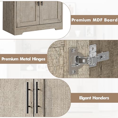 GarveeHome Tall Storage Cabinet, 70 in Kitchen Pantry Cabinet with Doors and Adjustable Shelves, Rustic Wooden Cupboard for Dining Room, Living Room,Gray GarveeHome