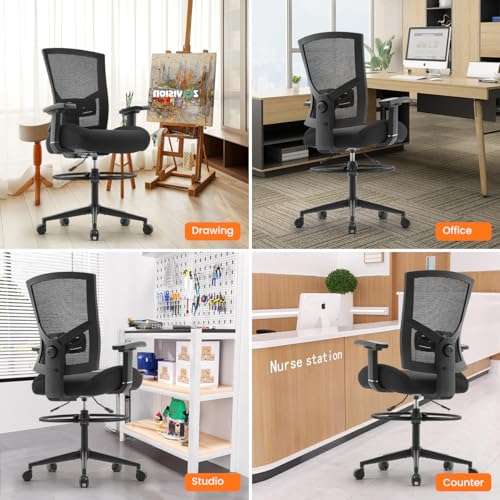 500lbs Drafting Chair,Big and Tall Office Chair for Standing Desk with Wide Seat,2D Adjustable Lumbar Support,Ergonomic Office Chair with Footrest for Home,Drawing or Counter Height Use BOSMILLER