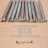 Realeather Leather Stamps Tool Set for Leather Crafting, 10 Stamping Tools, Sheridan Style Stamp Set I Realeather