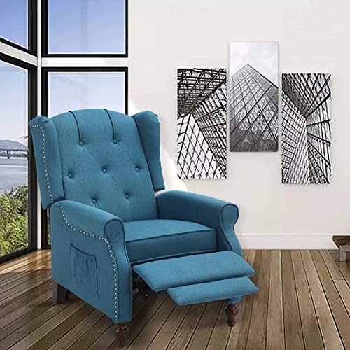 VUYUYU Wingback Recliner Chair, Push Back Arm Chair with Heat and Massage, Tufted Single Sofa for Home, Living Room, Office, Bedroom (Blue) VUYUYU