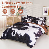 SUCSES King Size Comforter Set 8 Pieces Western Farmhouse Style Bedding Set Highland Rustic Cow Fur Print Bed in A Bag Comforter Set with Sheets (Cow Fur Pattern, King) SUCSES