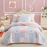 Joyreap Twin Size Quilt Set for Girls, Pink n Blue Floral Patchwork Design, 2 Pieces Soft n Cozy Microfiber Quilt, Bedspread Bed Cover for All Season- 68x88 inches Joyreap