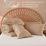Manyshofu 5Pcs Boho Queen Duvet Cover Set - Tufted Taupe Duvet Cover Pattern, Shabby Chic Boho Bedding Set Textured Comforter Covers with Embroidery Pillow Shams Manyshofu