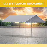 Wesnoy 12 x 20 ft Heavy Duty Canopy Replacement Cover Waterproof Carport Garage Car Shelter Tarp Tent for Car Canopy with 50 Ball Bungees, Only Top Cover, Frame is Not Included Wesnoy