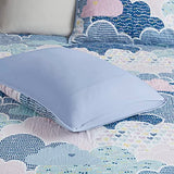 Intelligent Design Kids Reversible Cotton Quilt Set - Vibrant Fun, Playful Print, All Season Children Bedding Coverlet Bedspread, Decorative Pillow, Bedroom Décor, Twin, Cloud Blue 4 Piece Intelligent Design