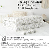 LEMIROE Botanical Cotton Comforter Queen Size - Tender Green Comforter Printed with Leafy Branches & Purple Stamens on Off-White,Reversible Lightweight Bedding Sets 3Pcs LEMIROE
