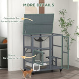 PawHut Large Cat House, Indoor/Outdoor Wooden Cat Catio on Wheels, Cat Enclosure with Platforms, Hammock, Cat Flap Door & Openable Top, Luxury Kitty House for 2 Cats, 39" PawHut