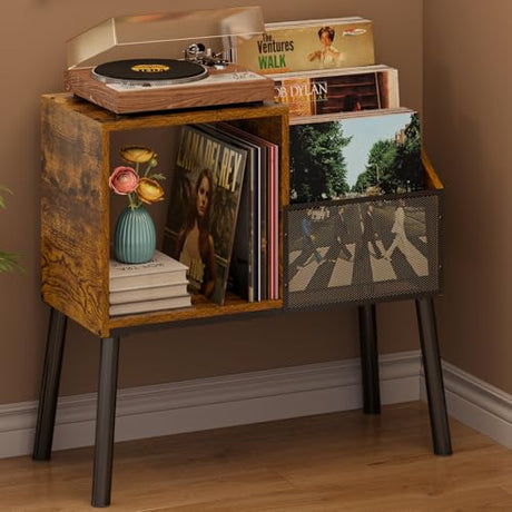 Record Player Stand with Storage, 3-Tier Step Vinyl Record Storage Holder up to 200 Albums, Small Vintage Record Player Table, Turntable Stand Recordsfor Living Room, Bedroom Simple Serenity