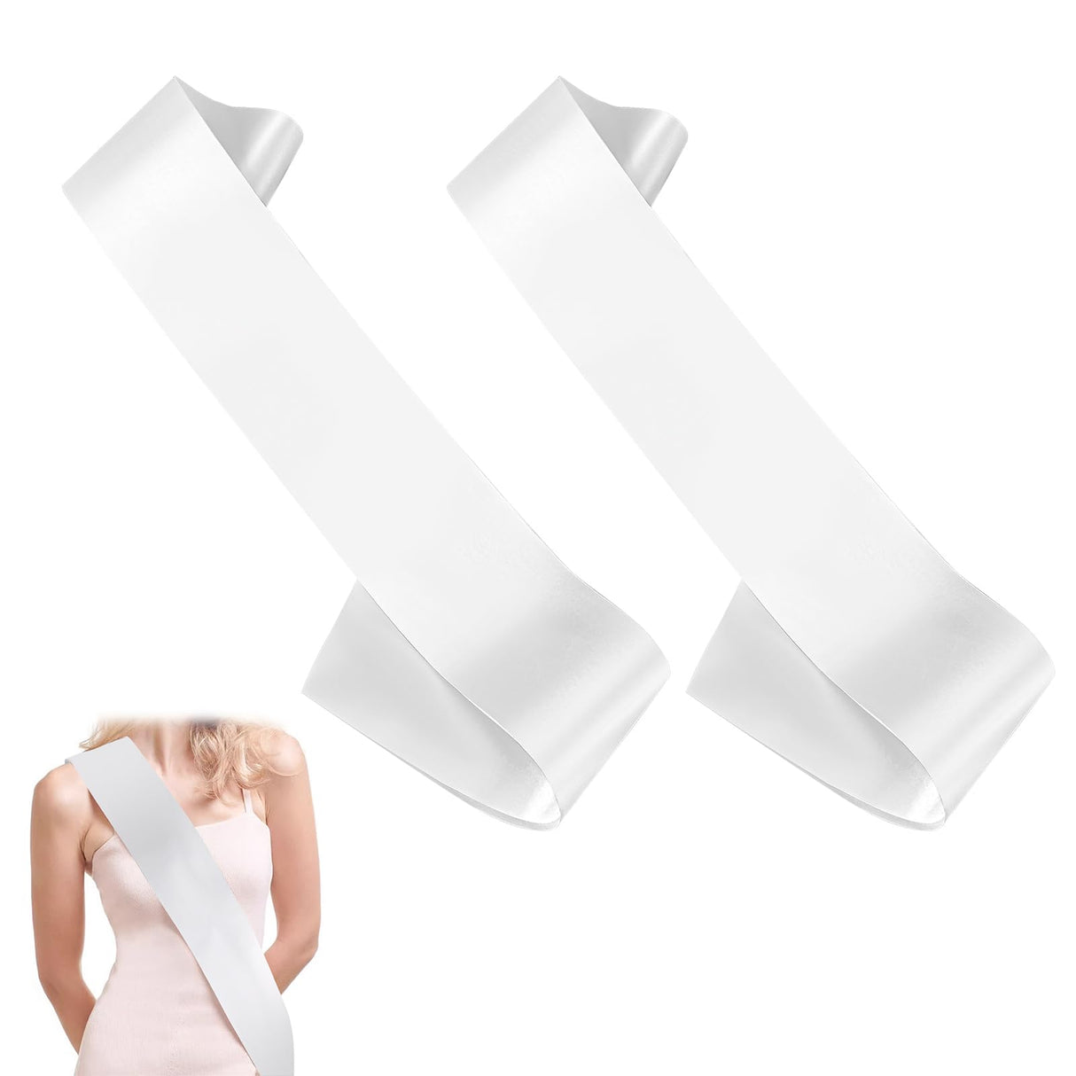 2 Pack White Sash Plain Beauty Pageant Sashes Blank Satin Sashes for Pageants, Plain White Sash, Blank Sashes to Decorate Sashes, DIY Sash for Party Decorations, Wedding, Bridal Shower Birthday Party Mozeat Lens