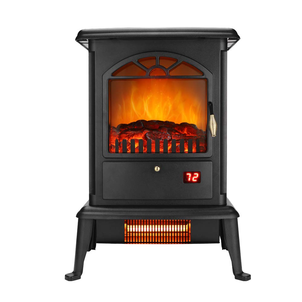 Winado Electric Fireplace, 22" Freestanding Infrared Furnace Heater, with 3 Side Views, Remote Control, LED Display, Overheat Protection for Home and Office, 1000W/1500W, Black