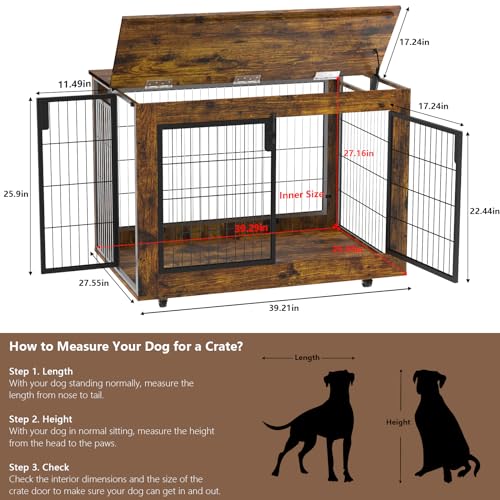 EasyCom Dog Crate Furniture, Extra Large Dog Kennel Indoor with Top-Access Teasing/Feeding Door, Spacious Dog House Moveable Furniture-Style Dog Cage with Wheels Double Doors - WoodArtSupply