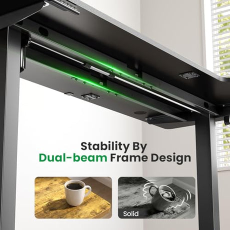 DeskShow L-Shaped Standing Desk - 63 Inch Adjustable Corner Standing Desk with Flexible Monitor Stand, Electric Sit Stand Computer Table with Memory Controller for Home Office DeskShow