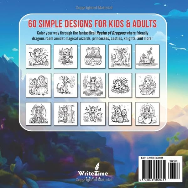 Realm of Dragons Coloring Book: Simply Fun Mythical Designs of Cute Dragons in a Magical World of Wizards, Castles, Knights, & More—Relaxation for Kids, Teens, & Adults (Big, Fun & Easy Series) WoodArtSupply
