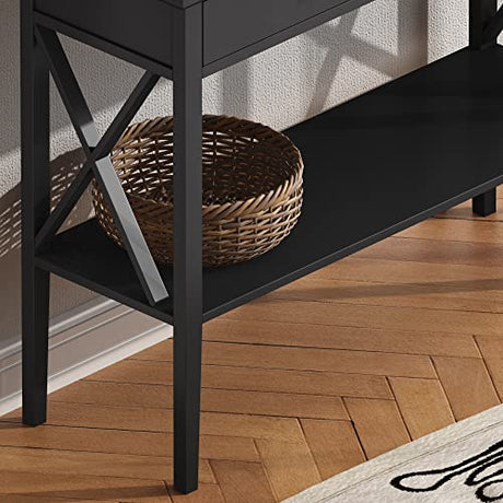 ChooChoo 47" Console Table with Drawers, Narrow Wood Accent Sofa Table Entryway Table with Storage Shelf for Entryway, Front Hall, Hallway, Living Room, Black ChooChoo