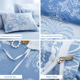 BOLINLIVING Floral Duvet Cover Queen Size 3 Pieces, Flower Duvet Cover with 2 Pillow Shams, Soft Floral Bedding Set White and Blue for All Season, Breathable, Zipper Closure… BOLINLIVING