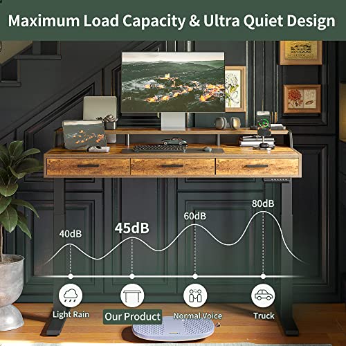 FEZIBO Electric Standing Desk with Drawers, 55x26 Inch Standing Desk Adjustable Height, Stand Up Desk with Monitor Shelf, Sit Stand Home Office Desk, Rustic Brown FEZIBO