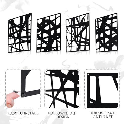 Bdor Decorative Metal Panels, Set of 4, 10.98" x 15.94", Modern Geometric Design, Black Metal Wall Art, Room Dividers, Architectural Elements for Home and Office Décor Bdor