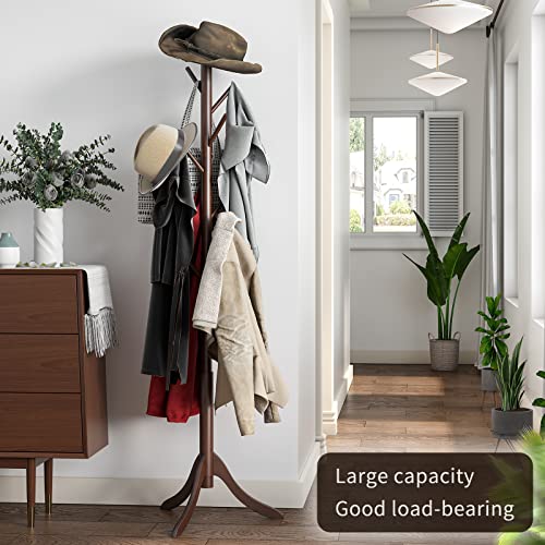 Coatrack 8 Standing Bamboo Coat Rack Hat Hanger 8 Hook for Jacket, Purse, Scarf Rack, Umbrella Tree Stand (Brown) Furshus