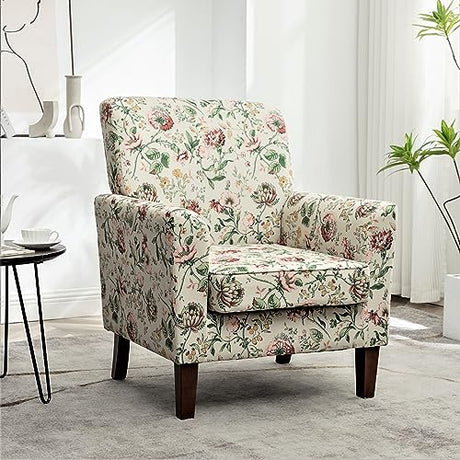 Container Furniture Direct Contemporary Accent Arm Chair with Birch Wood Frame and Velvet Upholstery, Armchair for Office and Living Room Decor, Removable Cushions, 04 Printed Fabric Container Furniture Direct